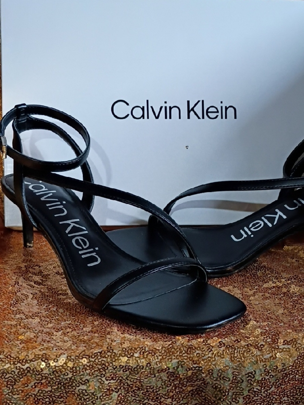 Calvin Klein Black Strappy Ankle-Heel Sandals